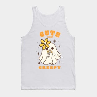 Retro Ghost with Flower - Floral Ghost Kawaii Cartoon Doodle - Unique Tee for Ghost Lovers Tank Top